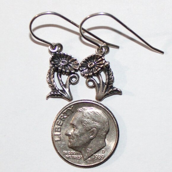 Sterling Silver Small Daisy Earrings - Picture 3 of 5